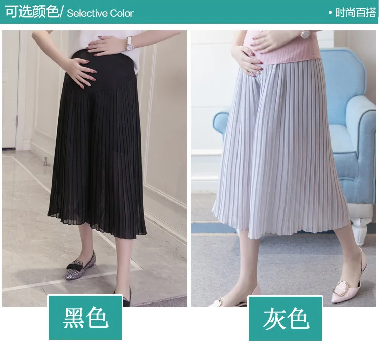 Плиссированные короткие капри, шифоновые брюки для беременных женщин, широкие брюки для беременных, одежда, повседневные свободные штаны для беременных, летние