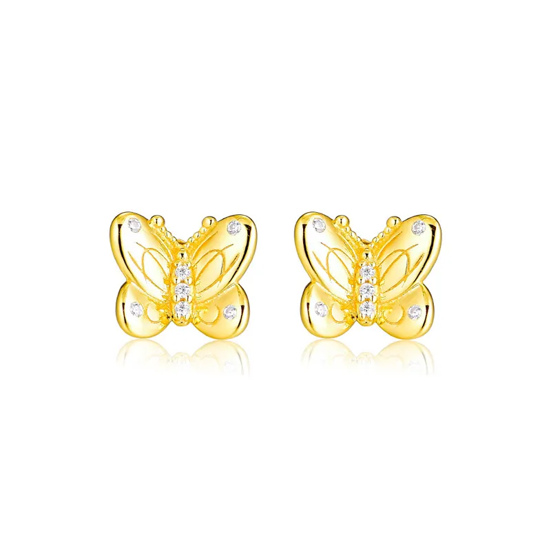 

Spring Golden Shine Earrings Jewelry Clear CZ Butterfly Crystal Stud Earrings for Women Wedding 925 Sterling Silver Jewelry
