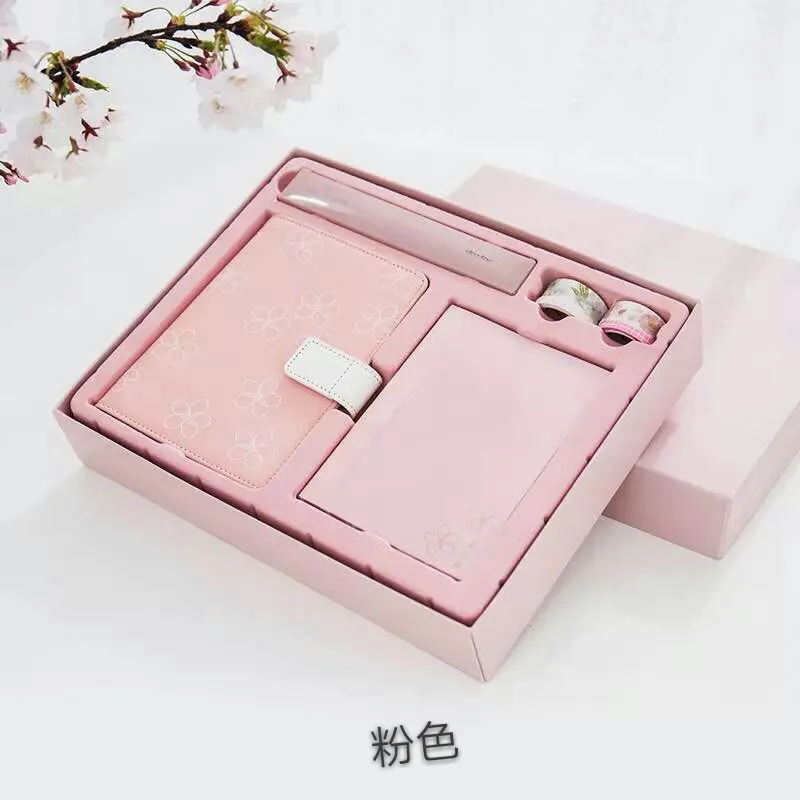 Розовый Sakura серии держатель серии Hardcover с месячный планировщик, подарочный набор для новорожденных, из искусственной кожи Премиум молочных Тетрадь набор - Цвет: Розовый
