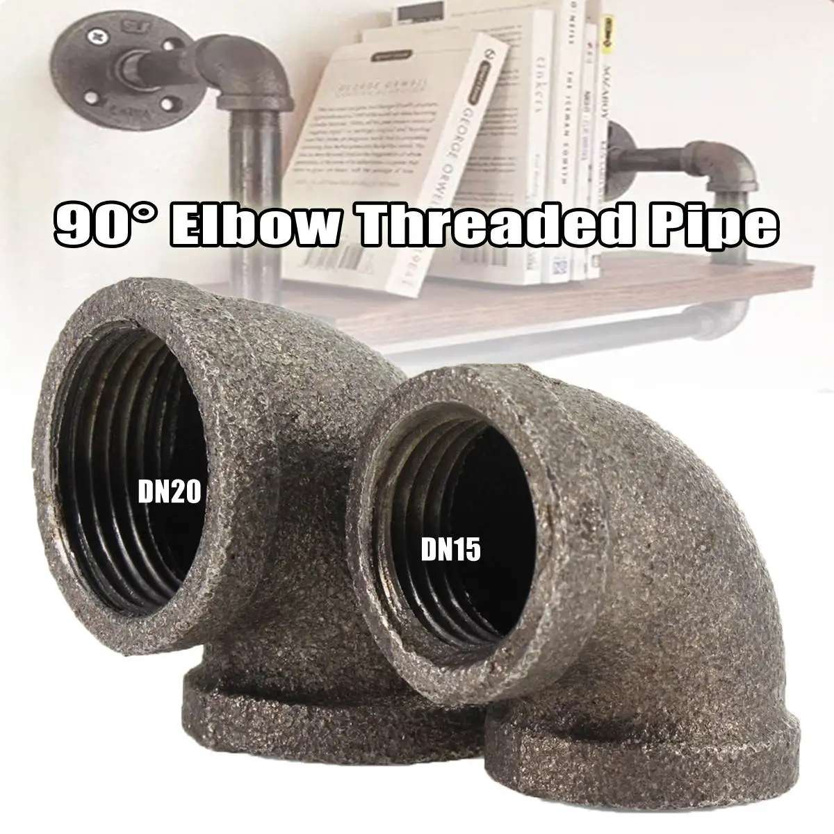 

90 Degree Flange Fittings Bracket DIY Elbow Iron Threaded Pipe 1/2'' DN15 / 3/4'' DN20