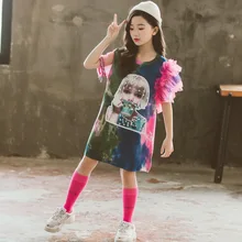 Платья для девочек в Корейском стиле; модное платье; коллекция года; летняя детская одежда для девочек; свободное платье принцессы с рисунком