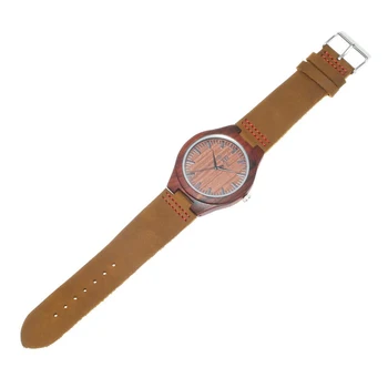 

Men Quartz Watch Wood Dial Wooden Wristwatch with Leather Strap Watches LL@17
