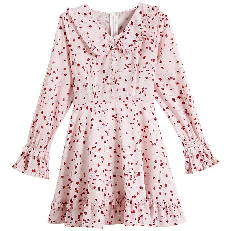 

2019 chiffon dress Spring and summer fashion Korean women's flying flying sleeves short A-line dress