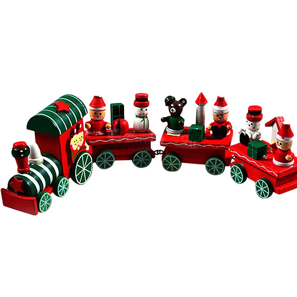 

4 Pieces new Christmas train painted wood with Xmas kid toys gift ornament navidad Christmas Decoration for home new year gift