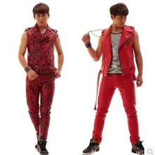 S-5XL! новая мужская певица одежда DG BIGBANG диджей мода тонкий кожаный жилет брюки 2 шт размер плюс мужской бар Сценические костюмы