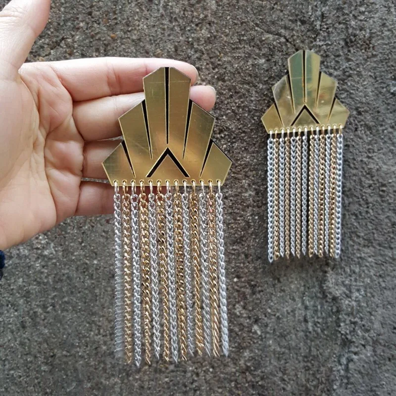

Fashion Exaggerate Punk Gold Acrylic Geometric Long Tassel Big Earrings Female Night Club Jewelry Accessories