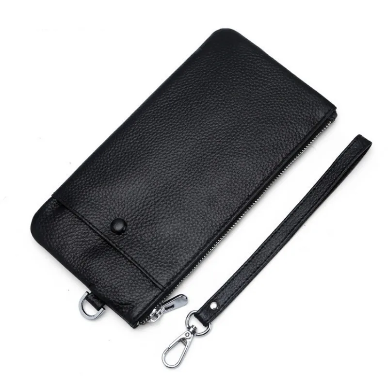 

Genuine Natural Soft Cow Real Leather Unisex Women Men High Quality Wallet Lady Organizer Cluth Purses Long Strap Wristlet Bag