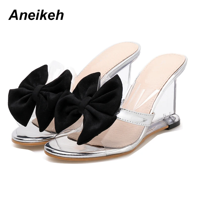 

Aneikeh 2019 Summer Fashion Sexy PU Gladiator Sandals Open Toe High Heels Women Transparent Butterfly-knot Sandals Shoes Black