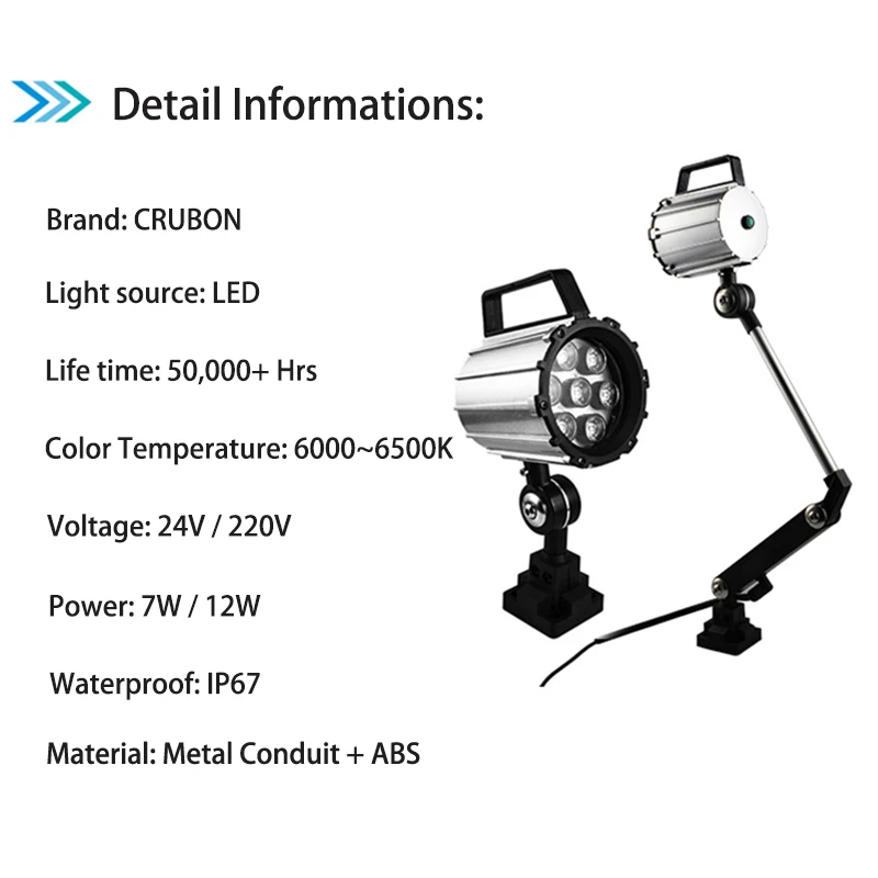  CRUBON 7W/12W 24V-36V/220V Waterproof IP65 CNC Machine LED Light for Industrial Tool Working Light  - 32856166793