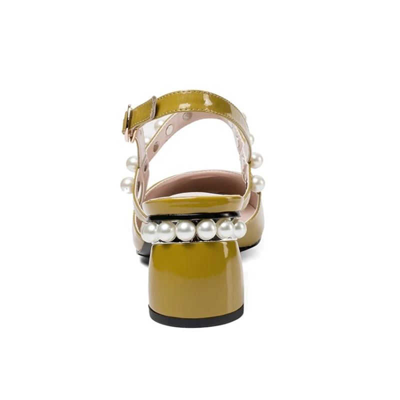 Ouqinvshen Yellow Round Toe Women High Big Size 34-42 Heel Buckle Strap Fashion Solid Color Summer Shoes String Bead Women Shoes Ouqinvshen Yellow Round Toe Women High Big Size 34-42 Heel Buckle Strap Fashion Solid Color Summer Shoes String Bead Women Shoes