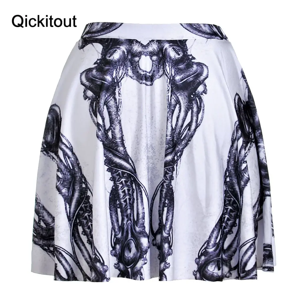 Qickitout юбка тонкая Прямая новые сексуальные тонкие женские Мини страшная заколка на Хэллоуин юбки 3D цифровые плиссированные юбки с принтом