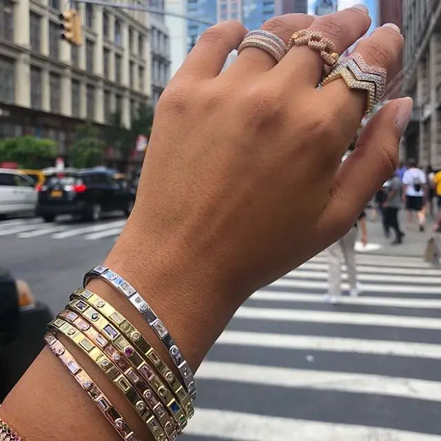 Последняя капля кубического циркония cz камень по месяцу рождения различные камни проложили золото заполненные элегантный браслет для женщин Радуга cz ювелирные изделия