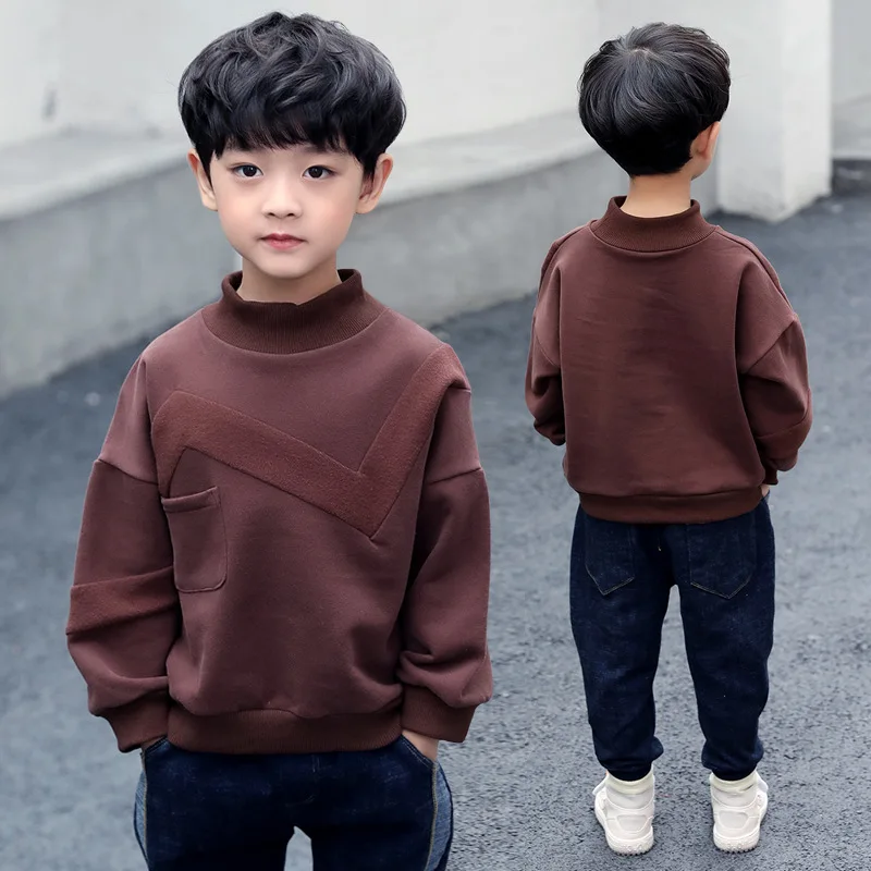 

2018 Kids Boys Winter Fleece Size 4 6 8 10 to 12 Years O-neck Long Sleeve Gray Brown Coat Children Thicken Tops for Winter 5T21A