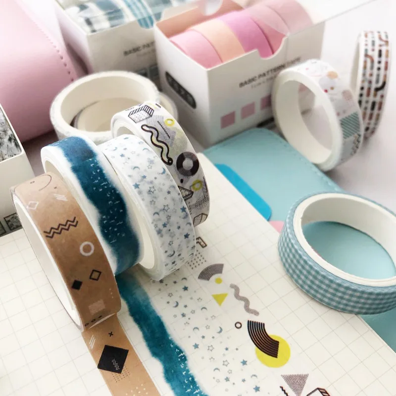 

5Pcs/Set Grid Washi Tape Cute Decorative Adhesive Tape Solid Color Masking Tape For Stickers Scrapbooking DIY Stationery Tape