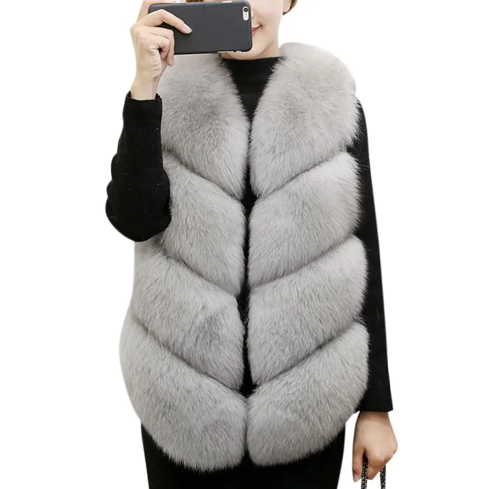 

2019 New Yfashion Women Warm Outwear Artificial Wool Vest Smooth Waistcoat Silm Fit Jacket Coat