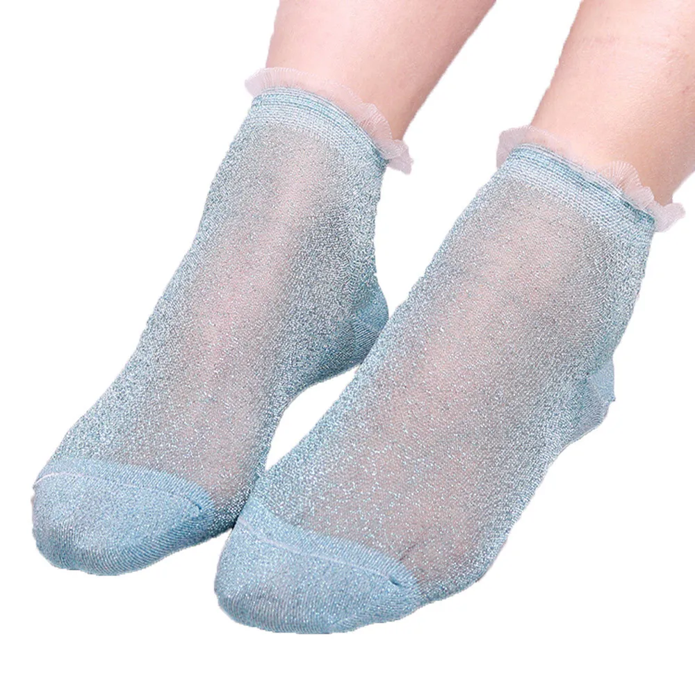 Chamsgend женские кружевные ультратонкие короткие носки с серебряной нитью Meia Прямая поставка 80314