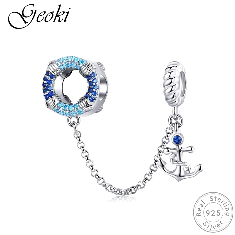 

Geoki 925 Sterling Silver Navigation Wheel&Anchor Safety Chain fit Pandora Bracelet Sea Direction Charms Original Jewelry Making