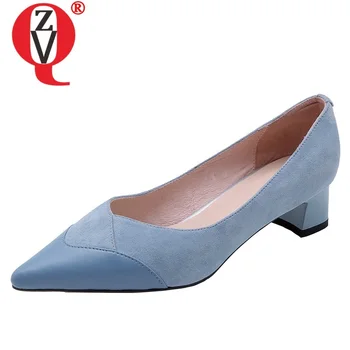 

ZVQ woman shoes 2019 spring new fashion sexy mixed colors kid suede woman pumps outside mid heels ladies shoes drop shipping