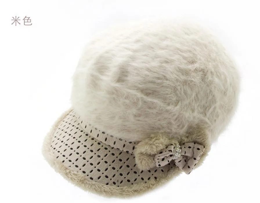Шапки Skullies В Корейском стиле, новая осенне-зимняя вязаная шапка с кроличьим мехом и бантом, 92618