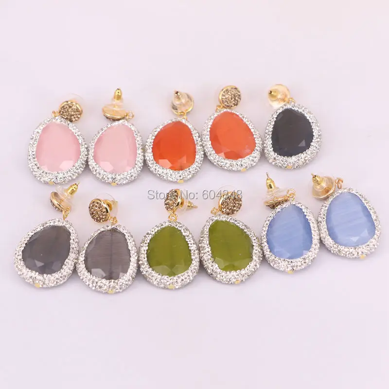 

5Pairs Zyunz Mix color quartz stone dangle earrings, white crystal rhinestone paved stone earrings drop earrings