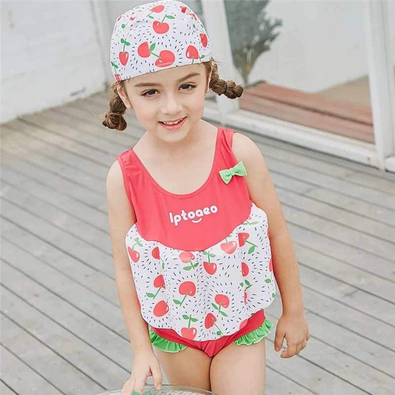 

SABOLAY Girls Swimsuit One-Piece Vest Floating Cute Bowknot Children's Buoyant Swimwear Swimming Suit with Strawberry Pattern
