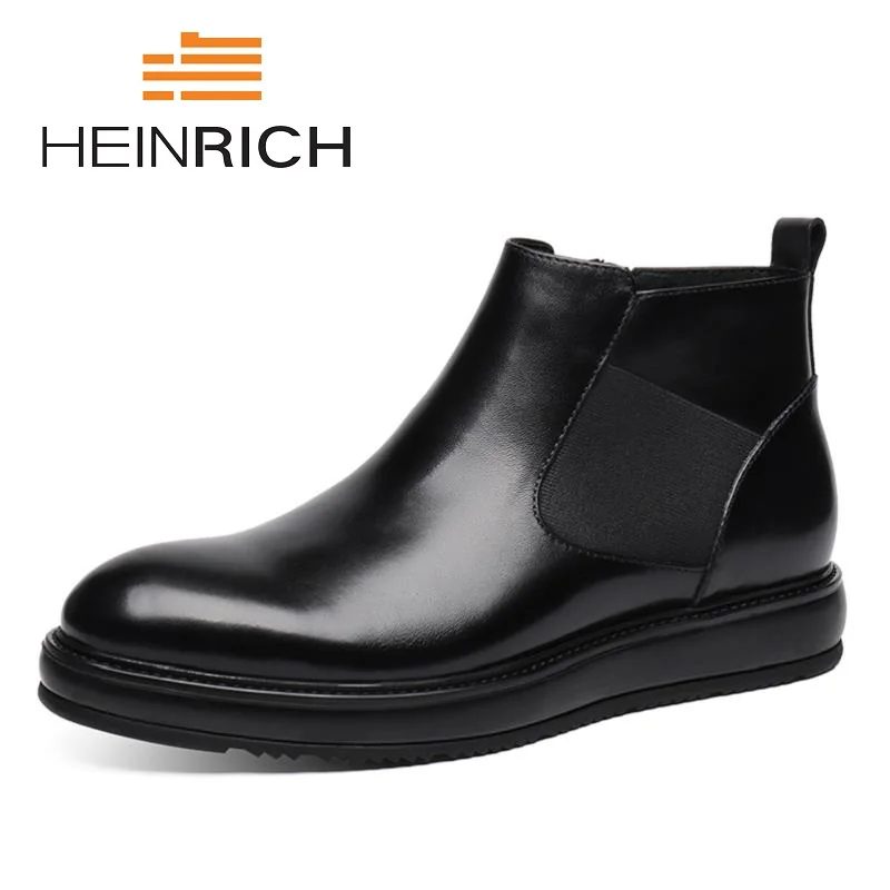 

HEINRICH Hot Sale Black Slip On Men Chelsea Boots Leather Low Heel Ankle Boots Formal High Top Shoes Botas De Invierno