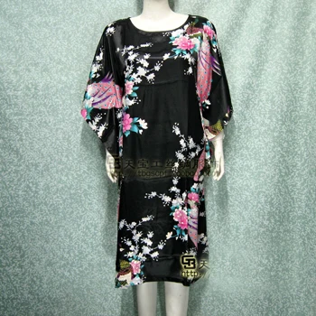 Женская Ручная роспись, кафтан, халат, кимоно, халат, одежда для сна, павлин - Цвет: Black