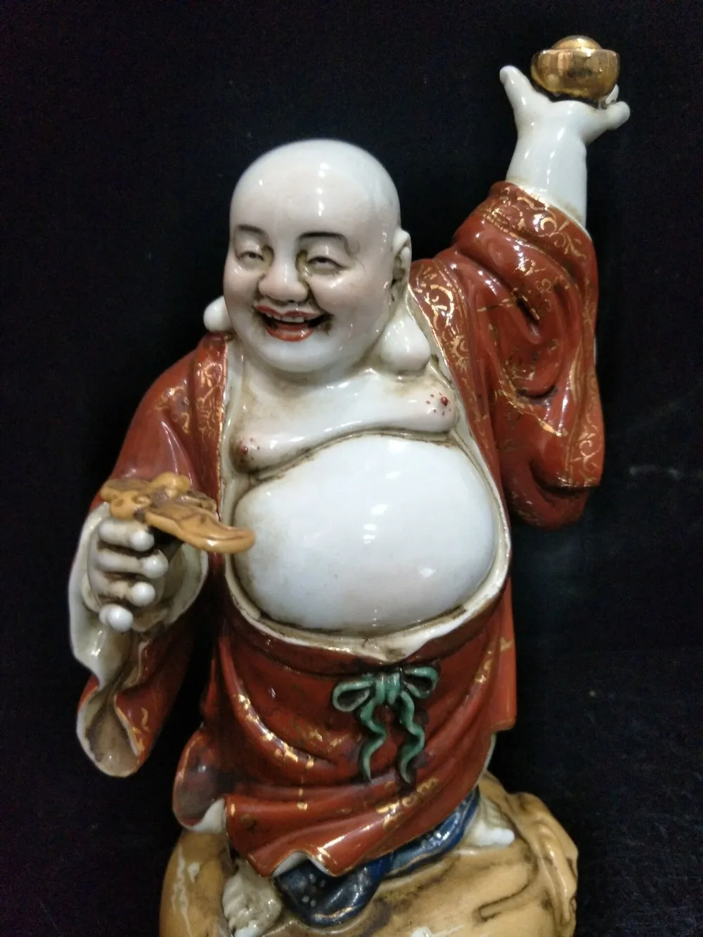 Antique QingDynasty porcelain statue,Red fiscal buddha sculpture