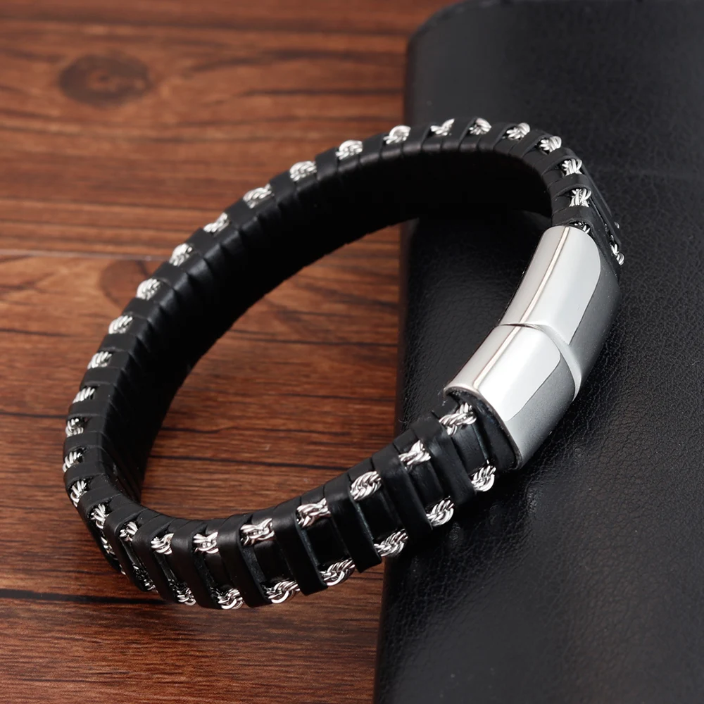 Punk Stainless Steel Chain Combination Leather Bracelet Multi-layer Accessories Personality Men Bracelet Collection Gift