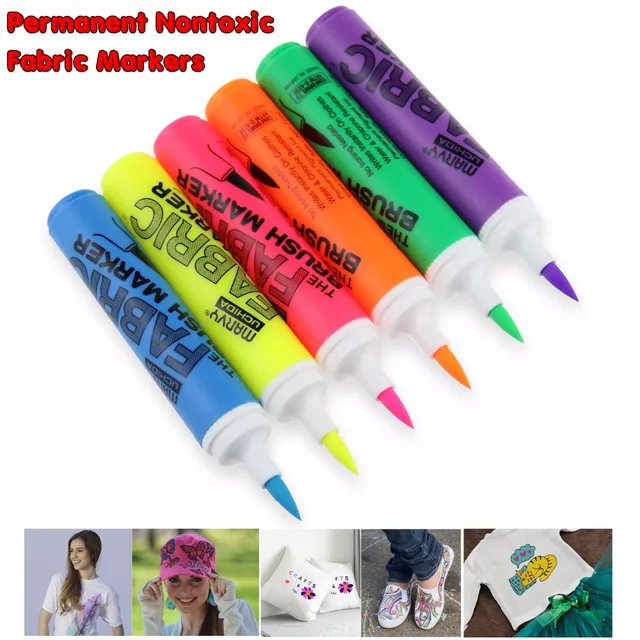 6Pcs Premium Quality Permanent Non toxic Fabric Markers Marvy Color