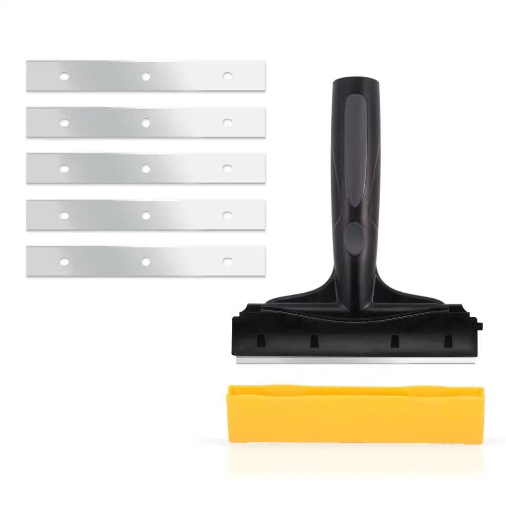 

FOSHIO 6" Handled Scraper+5pcs Double-edged Stainless Blade Vinyl Car Wrap Glue Sticker Cleaning Tool Glass Auto Window Squeegee