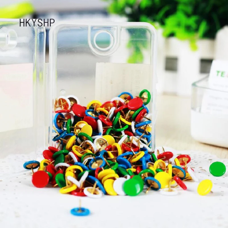 HKYSHP круглые цветные миниатюры 100 шт./компл. с металлическим покрытием пластиковые кнопки прочные нажимные шпильки thumtack школьные офисные принадлежности