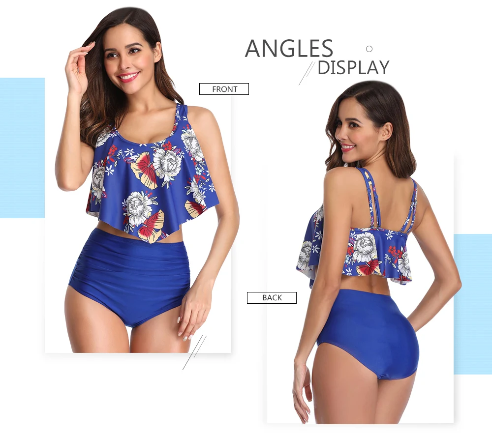 U Neck Floral Print Ruched Bikini Set