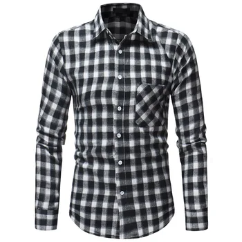 

Male Shirt 2018 Brand Men Fashion Long-Sleeves Tops Classic lattice Black Mens Dress Shirts stand collar Slim Men Shirt XXXL