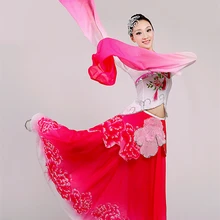 Длинный рукав Классический танец водяные рукава Вышивка цветок лотоса танец Китайский народный танец одежда чернильная фея платье