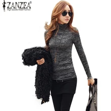 ZANZEA Women Knitted Pullover Sweaters 2017 Fashion Casual High Neck Long Sleeve Slim Fit Jumper Tops