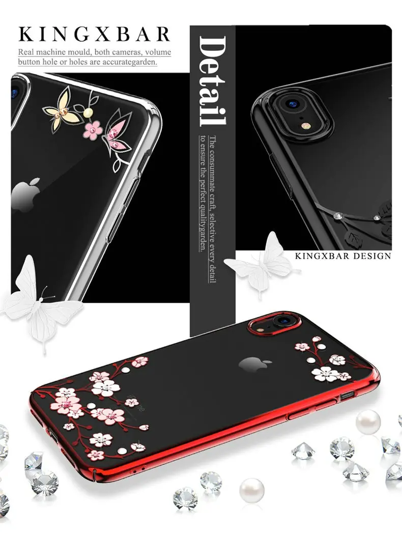 KINGXBAR Case for iPhone XR Floral Patternd Cover for iPhone XR Case Transparent for iPhoneXR Capa Luxury Crystal from Swarovski (6)
