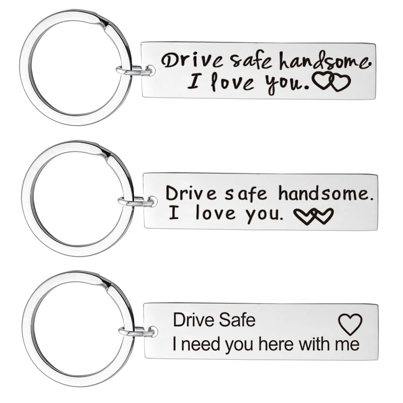 Custom Fashion Keyring Gifts Engraved Drive Safe I Love You Keychain