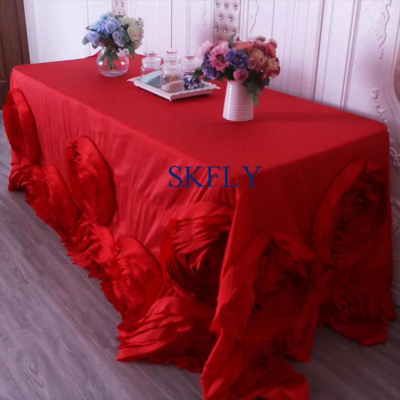 CL052P Gorgeous wedding hand made 6ft or 8ft rectangle red rosette table cloth with rose flower | Дом и сад