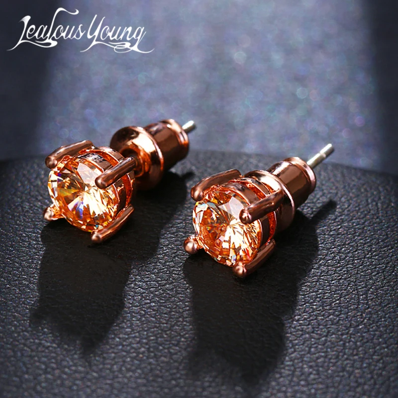 

Fashion Yellow Small Zircon Men and Women Stud Earrings with Rose Gold Color Zirconia Studs for Party Jewelry Gift