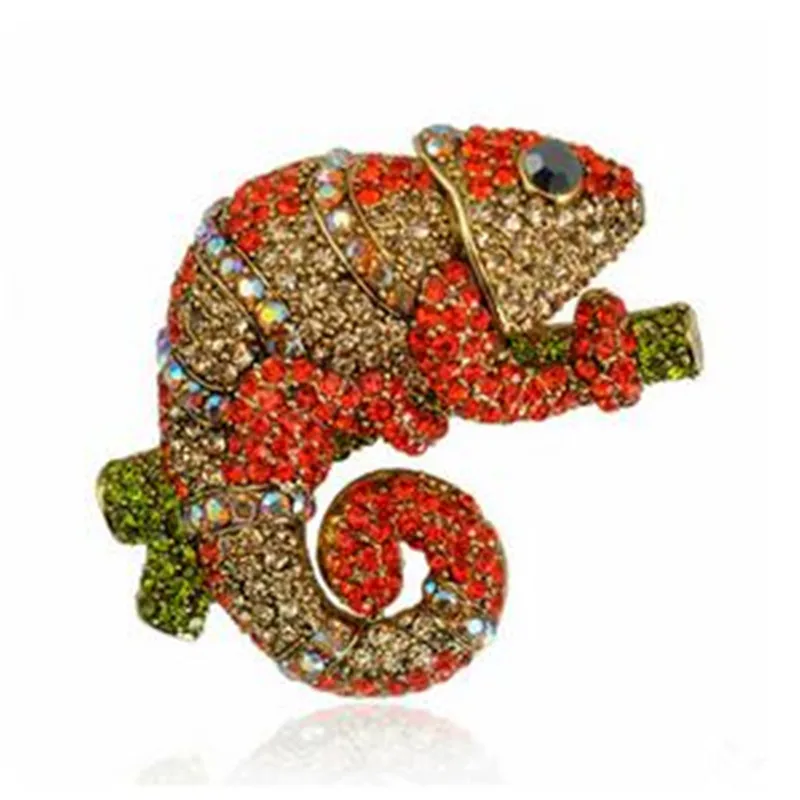 

High Quality Hyperbole European Alloy Rhinestone Plating Chameleon Brooches Pins Badges Fashion Jewelry For Women-DXRSBR014F