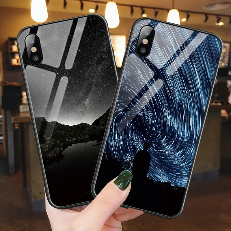 Tempered Glass Case For iPhone 7 8 Plus Luxury Star Space Cover X iPhone6s 6 6S XR XS Max Starry sky |