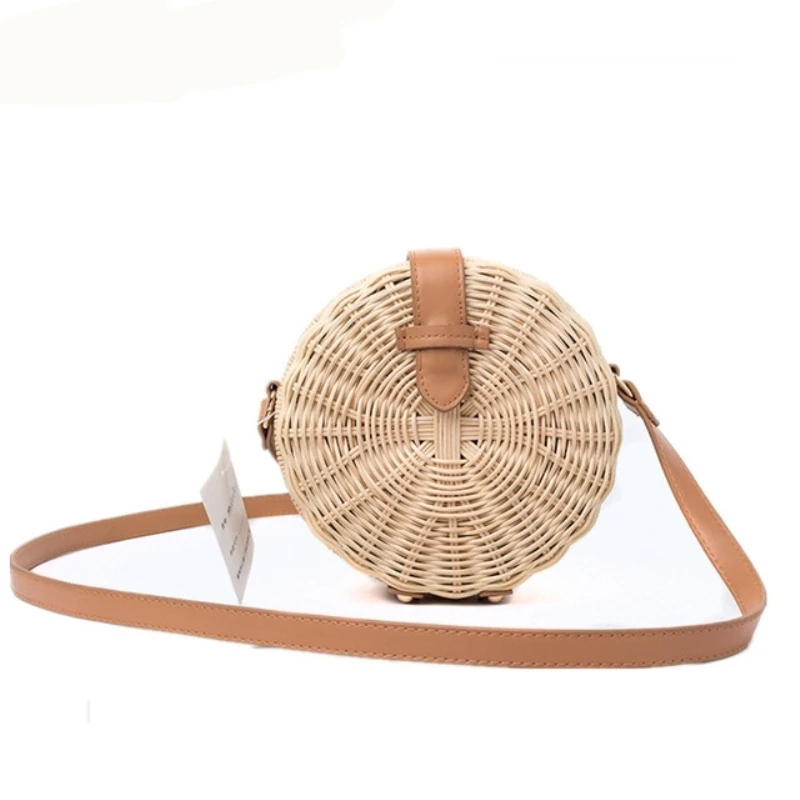 

Women Straw Bag Summer New Bohemian Bali Rattan Beach Handbag Small Circle Lady Vintage Crossbody Handmade Kintted Shoulder Bag