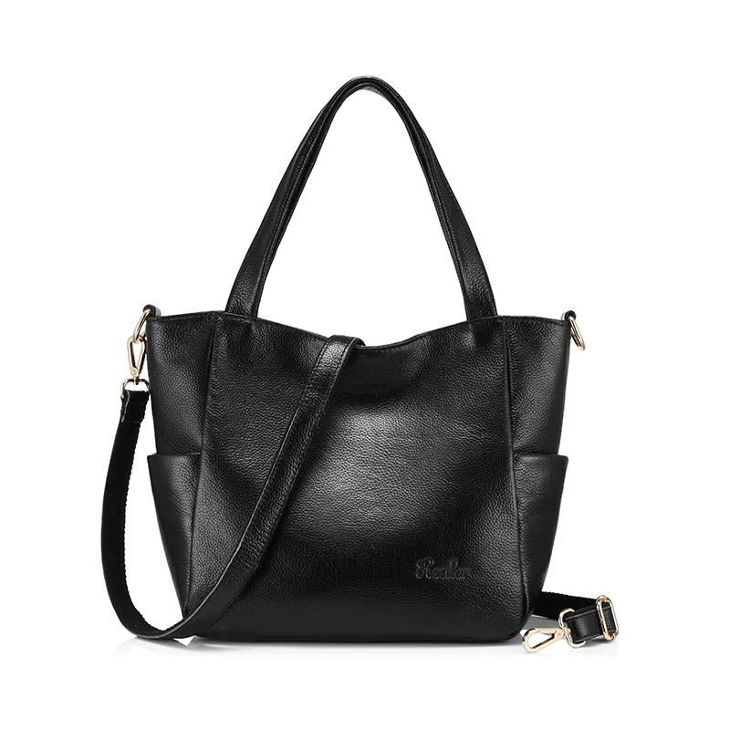 REALER женская сумка на плечо для из натуральной кожи, большая сумка через плечо для женщин, модная кросс-боди сумка высокого качества - Цвет: Черный