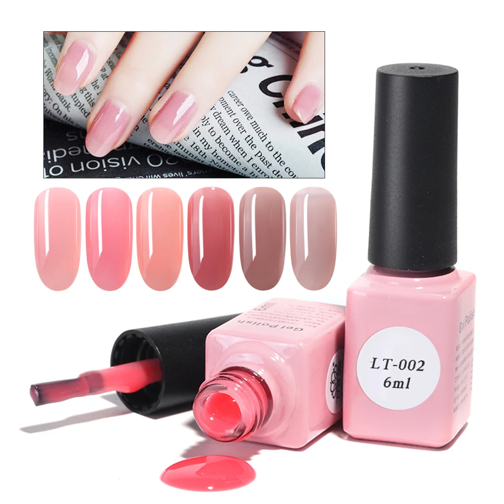 

6ml Pure Color Nail Gel Polish Soak Off Pink Nude Lacquer Clear UV LED Gel DIY Permanant Varnish Manicure Nail Art LALT01-06