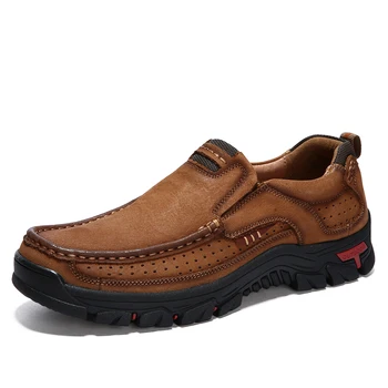 

Men Hiking Sneakers Genuine Leather Outdoor Trekking Shoes for Men Breathable Sport Causal Shoes Slip-on Walking Shoes
