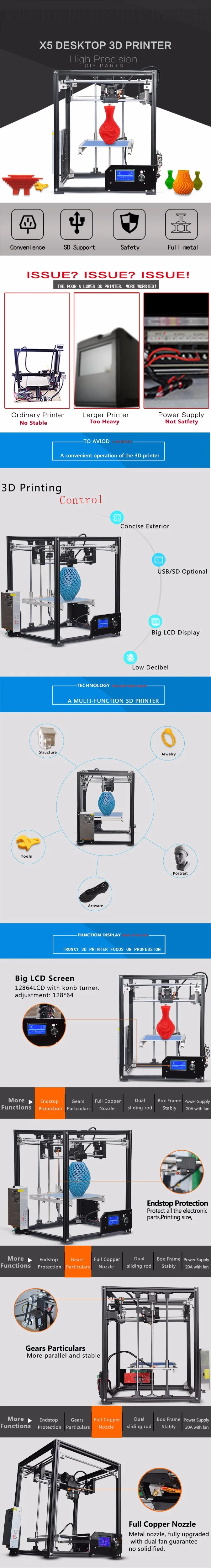 Tronxy X5 Алюминиевый профиль коробка DIY 3d Принтер Комплект Металл FDM технология печати высокое качество большой размер печати 12864p lcd