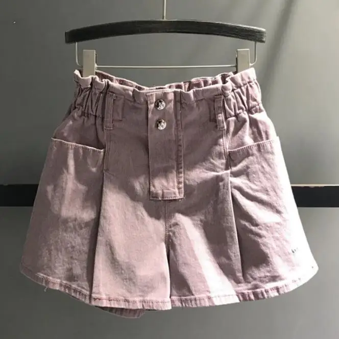 2019 летние новые эластичные с высокой талией джинсовые шорты женские розовые свободные широкие джинсы шорты