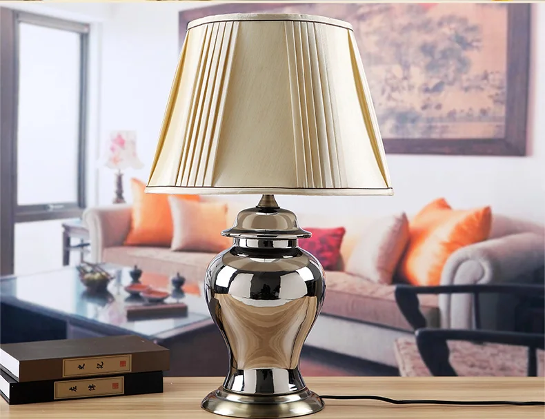 Vintage style porcelain ceramic desk table lamps for bedside chinese Blue and White Porcelain silver beautiful table lamp (5)