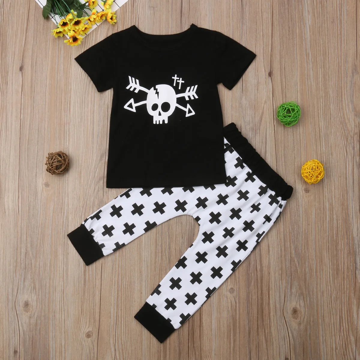 Комплект одежды для маленьких мальчиков, футболка с черепом топы, штаны, леггинсы комплект одежды из 2 предметов